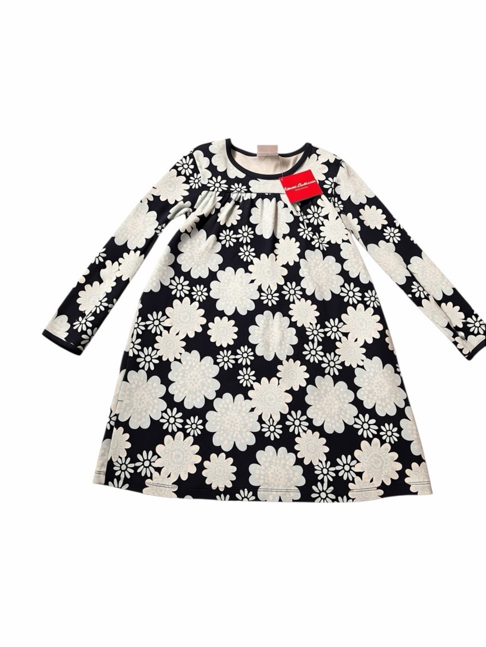 Hanna Andersson girls navy blue white Floral Long-Sleeve Dress 120 6-7 NWT
